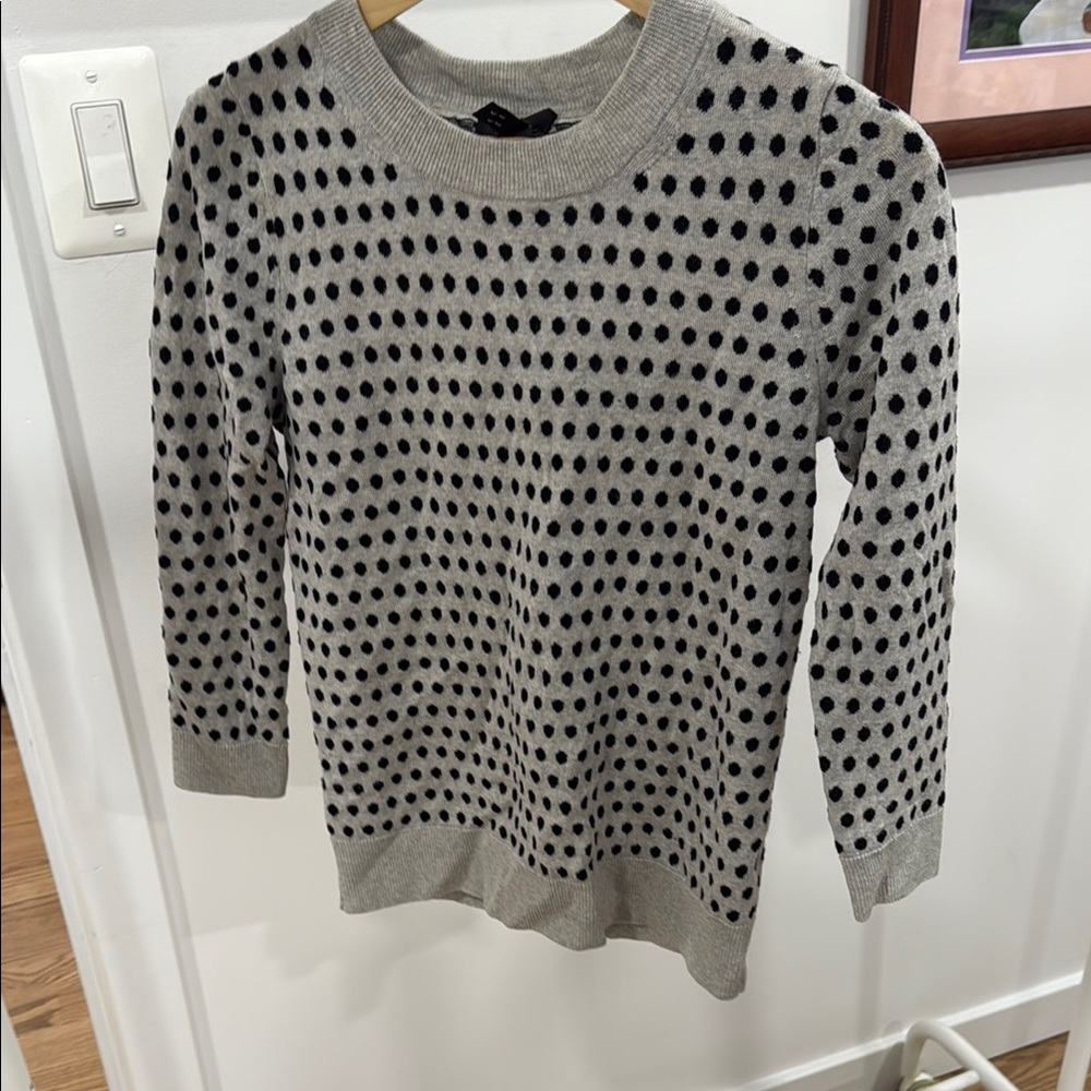 J. Crew Gray and Black Crew Neck Sweater with Polka Dots